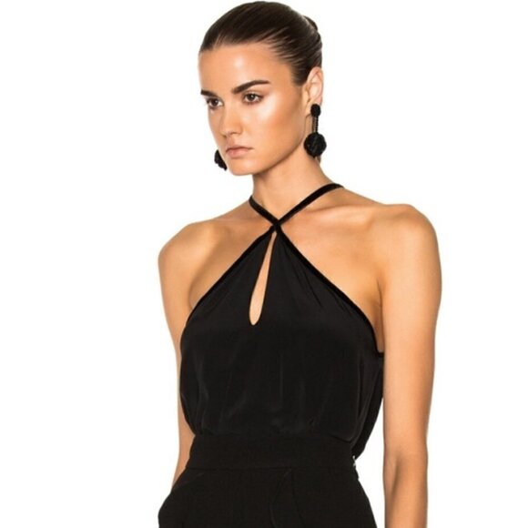 Alexis Silk Halter Neck Keyhole Swing Tank Top Popover Velvet Trim Black Size XS - Picture 2 of 11